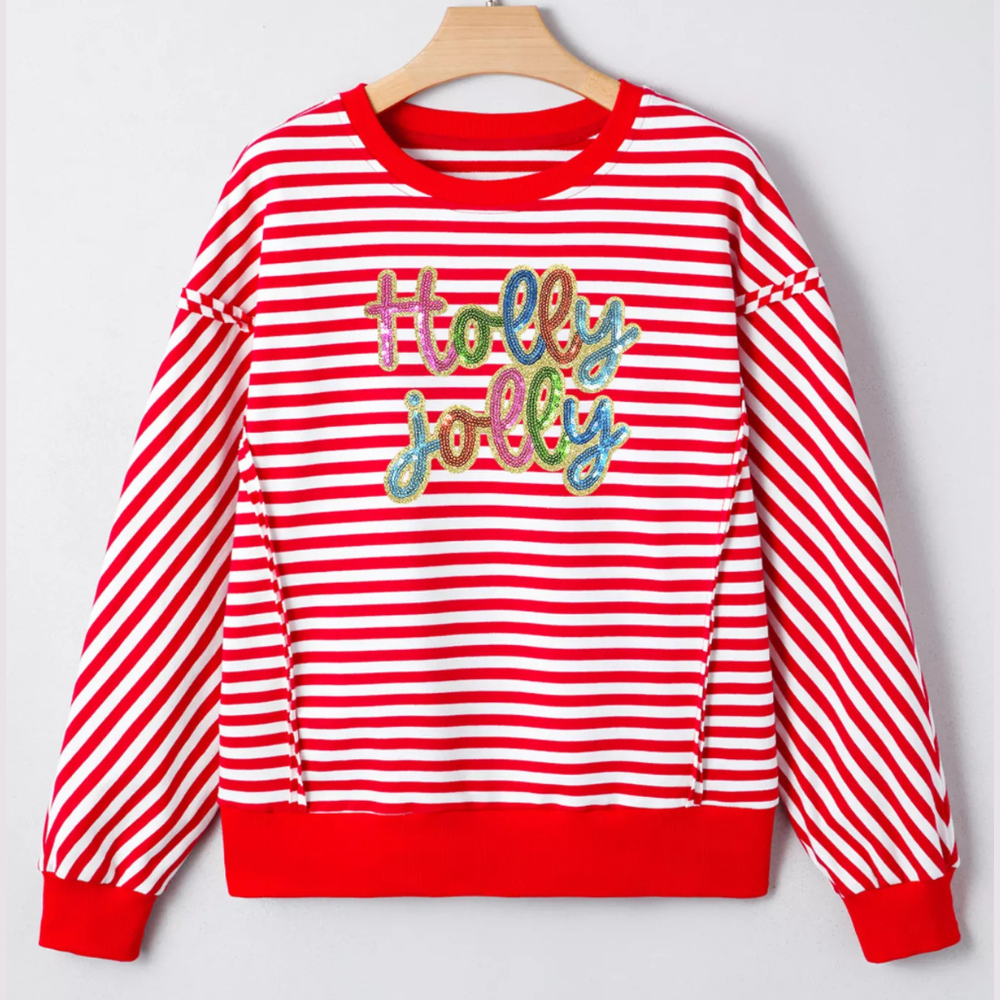 Striped Holly Jolly Sequin Sweatshirt