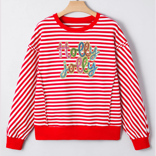 Striped Holly Jolly Sequin Sweatshirt
