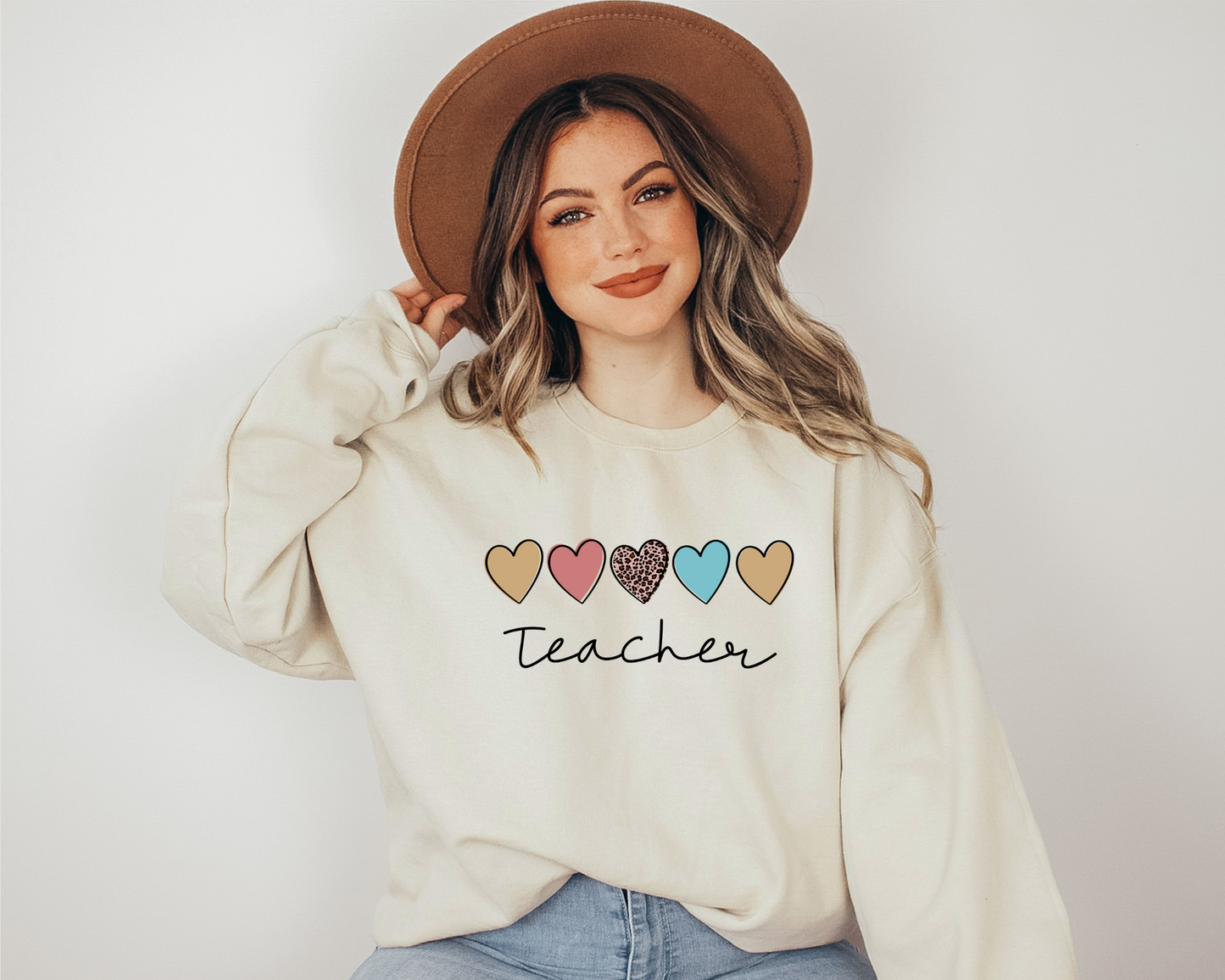 Teacher with Hearts Unisex Heavy Blend™ Crewneck Sweatshirt