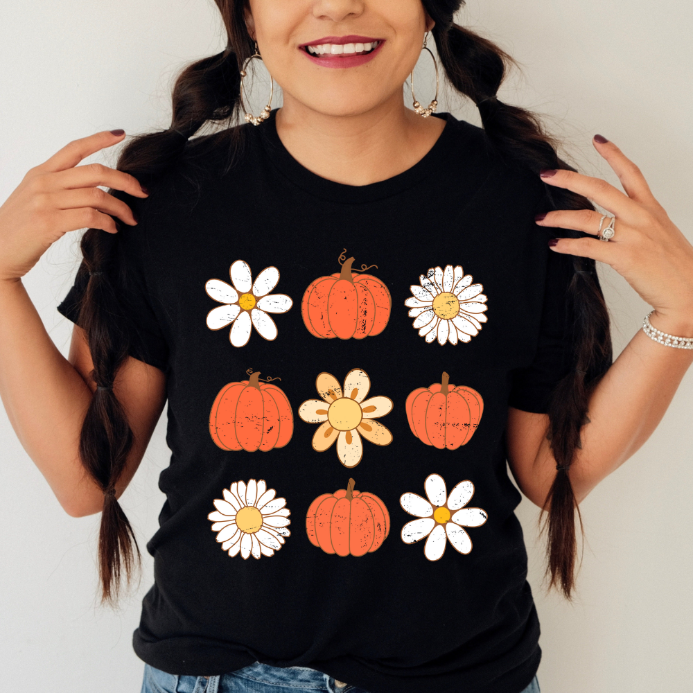 Pumpkins & Flowers Retro Unisex Jersey Short Sleeve Tee