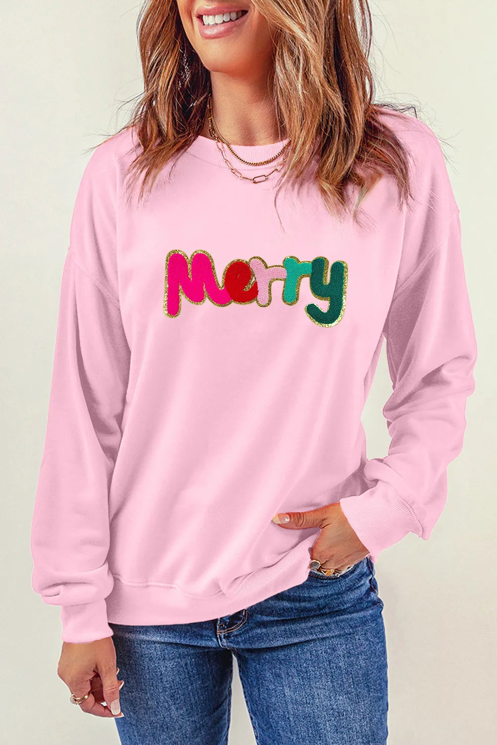 Merry Simple Patch Pink Sweatshirt