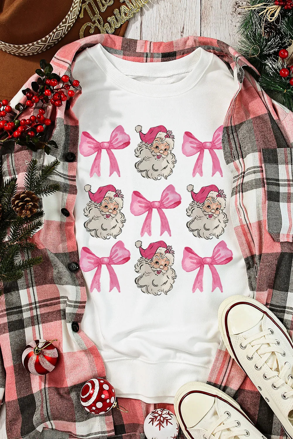 Santa & Pink Bows Graphic Sweatshirt