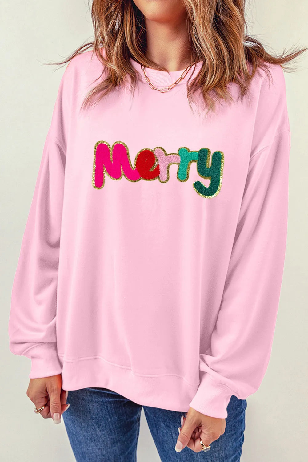 Merry Simple Patch Pink Sweatshirt