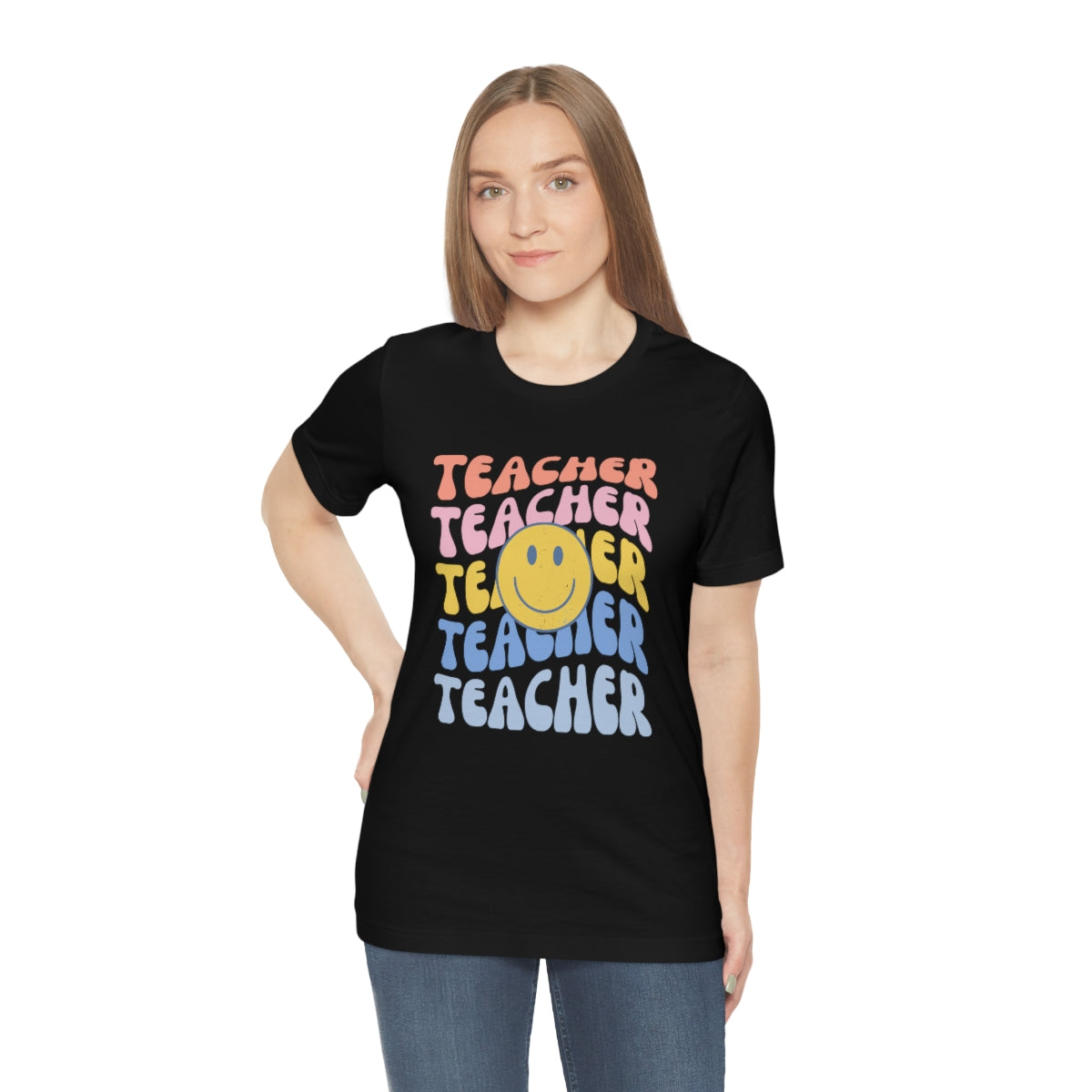 Happy Teacher Pastel Retro Print Unisex Jersey Short Sleeve Tee