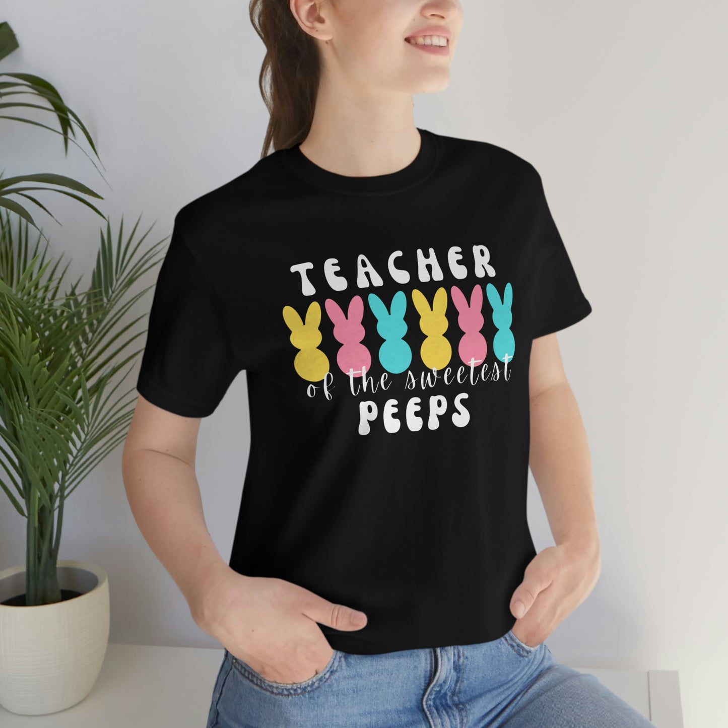 Teacher of the Sweetest Peeps White Lettering Tee