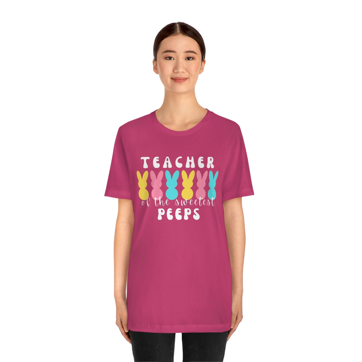 Teacher of the Sweetest Peeps White Lettering Tee