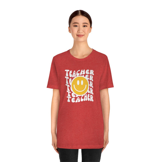 Happy Teacher Retro Print Unisex Jersey Short Sleeve Tee