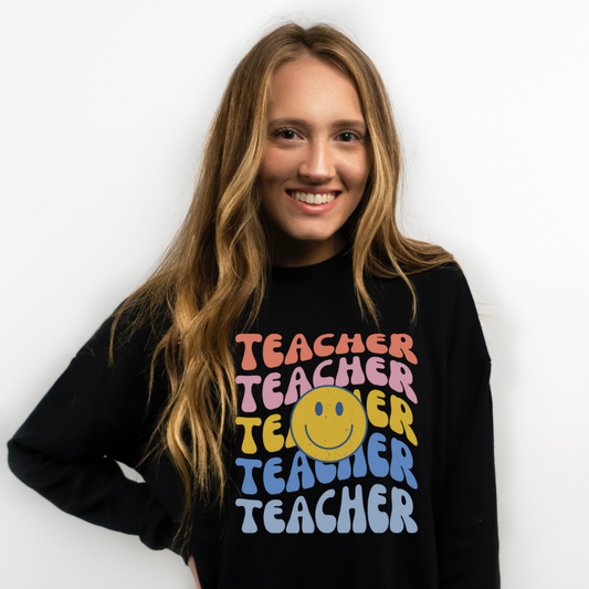 Happy Teacher Pastel Retro Print Unisex Jersey Long Sleeve Tee