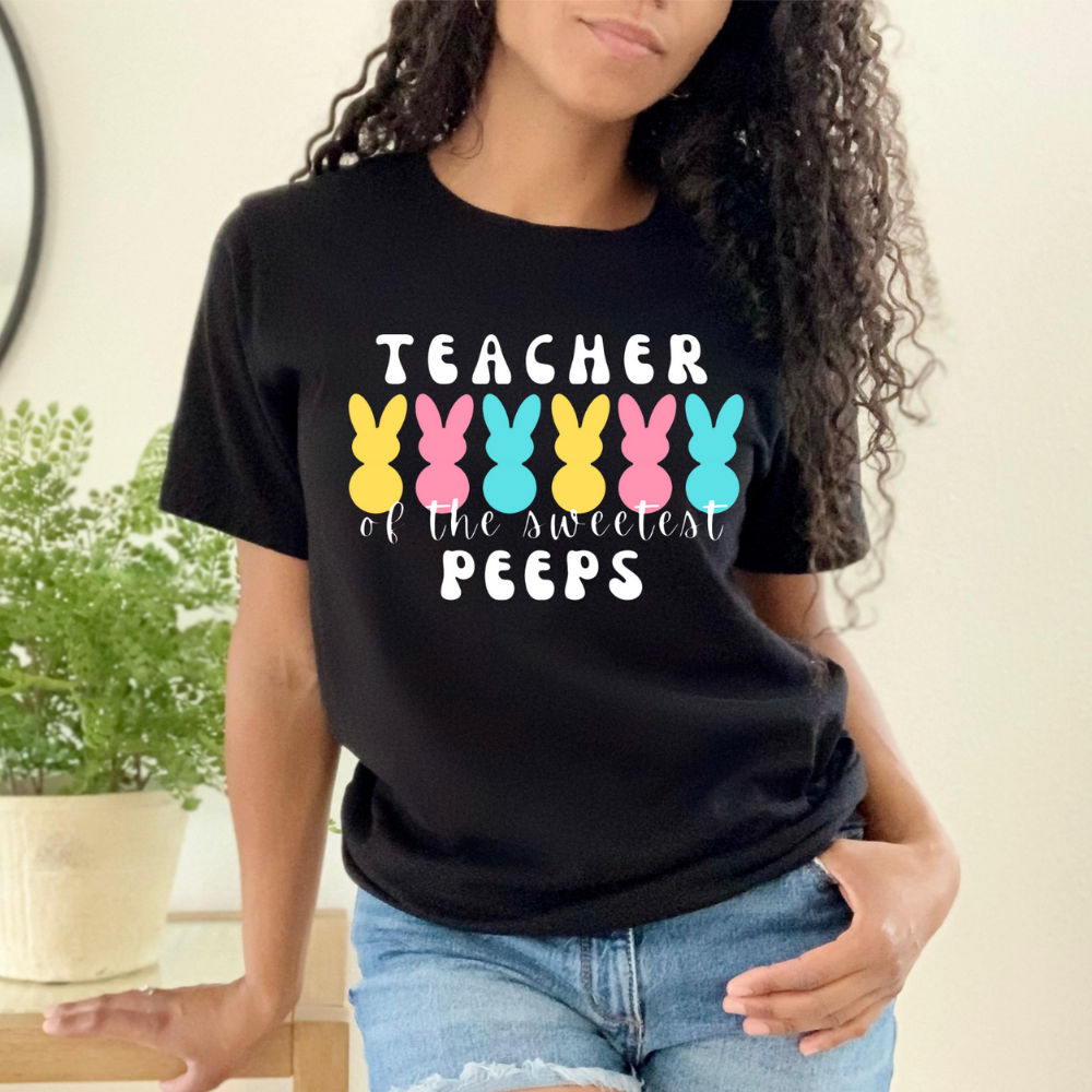 Teacher of the Sweetest Peeps White Lettering Tee