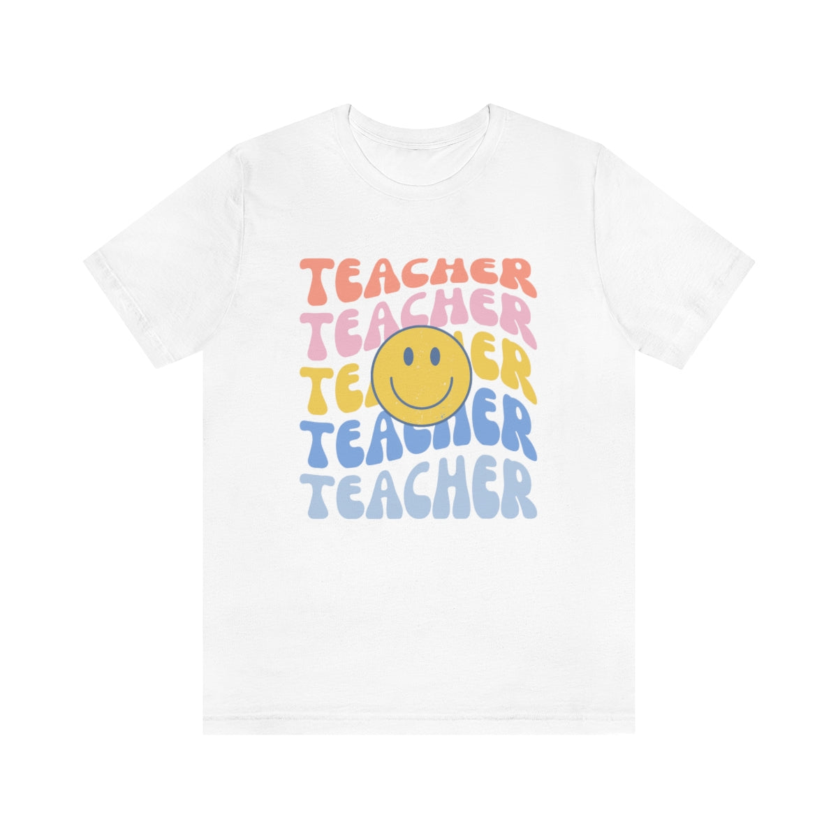 Happy Teacher Pastel Retro Print Unisex Jersey Short Sleeve Tee