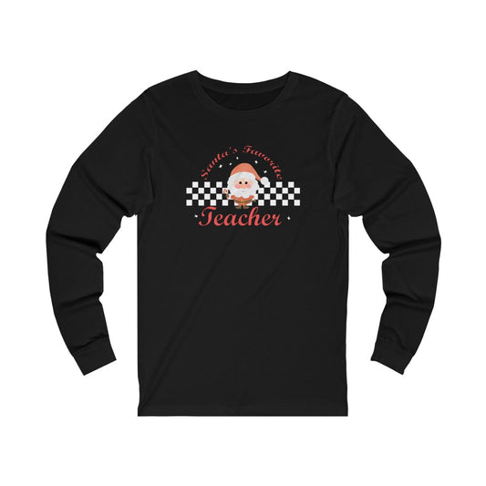 Santa's Favorite Teacher Graphic Print Unisex Jersey Long Sleeve Tee