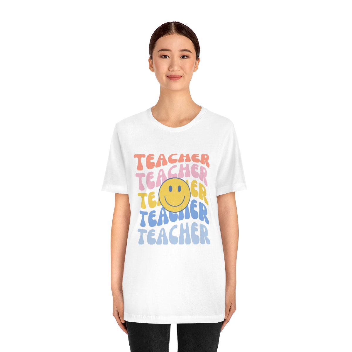 Happy Teacher Pastel Retro Print Unisex Jersey Short Sleeve Tee