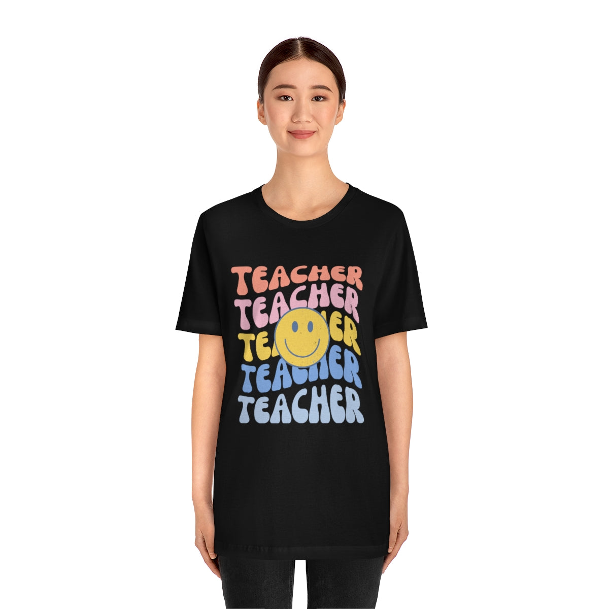 Happy Teacher Pastel Retro Print Unisex Jersey Short Sleeve Tee